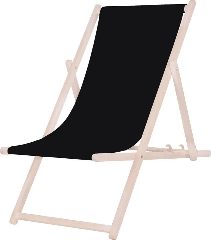 PSWB inklapbare strandstoel 3-standen, houten frame met stoffen bekleding zwart