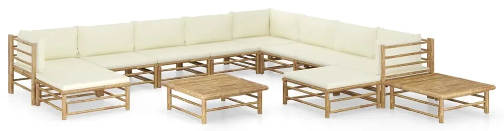 vidaXL 12-delige Loungeset met crèmewitte kussens bamboe