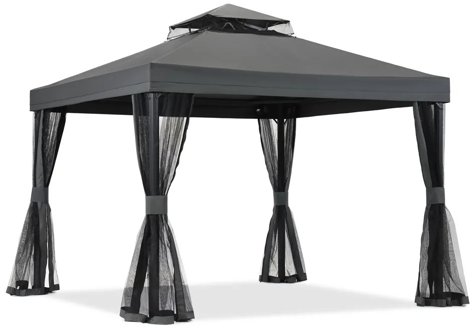 Antraciet tuinpaviljoen met klamboe Valencia 3x3 m Tuinpunt