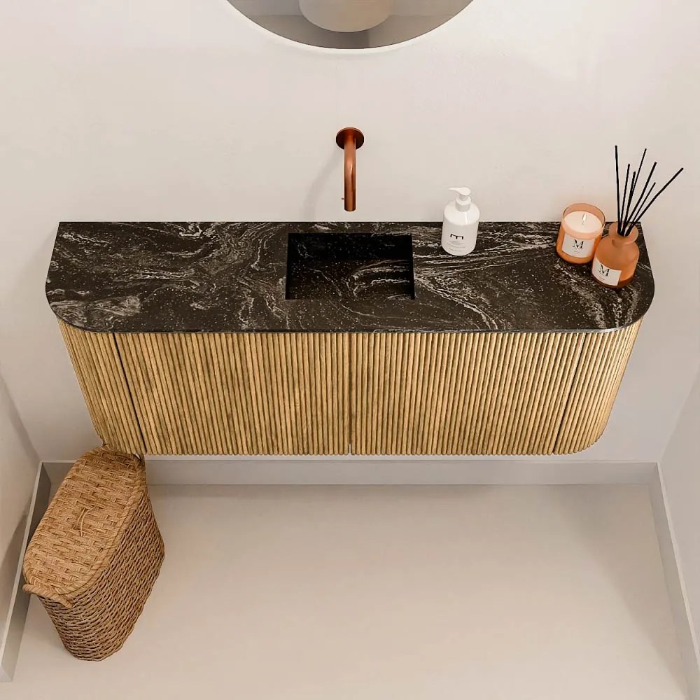 Mondiaz Joya DLux 105cm toiletmeubel ronding links/rechts oak met wastafel faye midden zonder kraangat lava