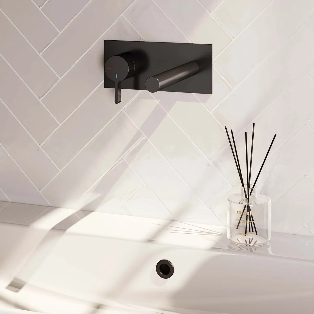 Brauer Black Edition ColdStart wastafelkraan inbouw rechte uitloop met achterplaat model E2 zwart mat