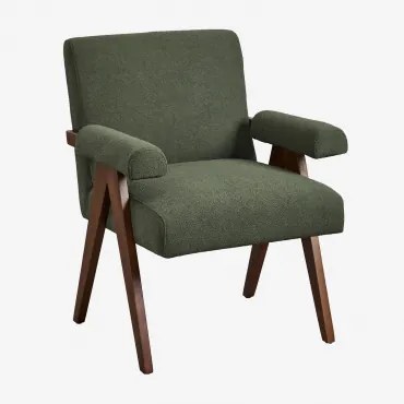 Fauteuil Met Armleuningen Van Hout En Bouclé Stof Lucca Bouclé Leger Groen - Sklum