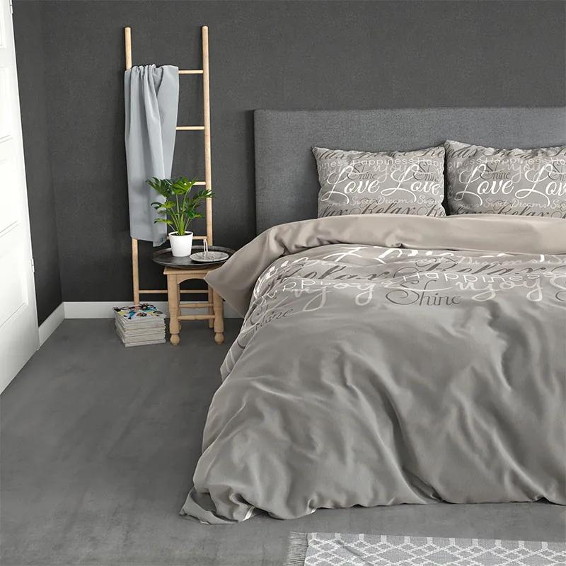 Sleeptime Elegance Love and Relax - Taupe - Flanel 1-persoons (140 x 200/220 cm + 1 kussensloop) Dekbedovertrek