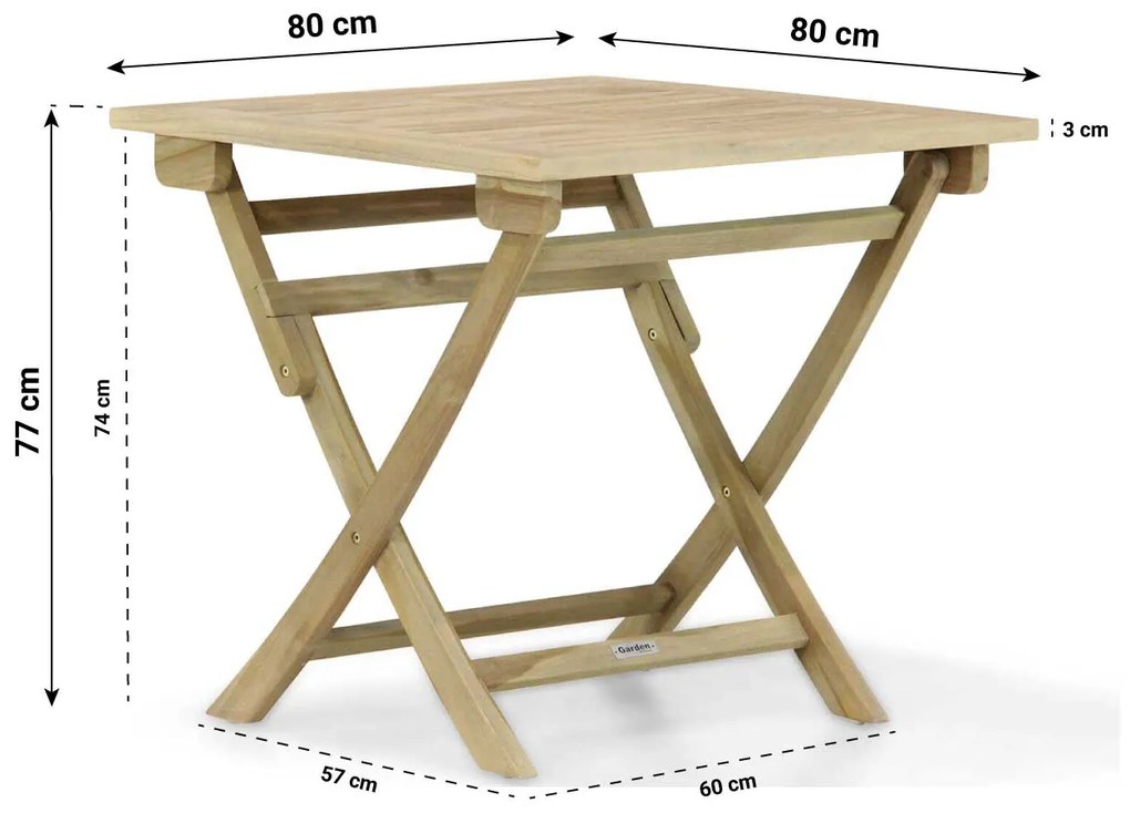 Tuintafel vierkant  80 x 80 cm Teak Old teak greywash   Derby inklapbare