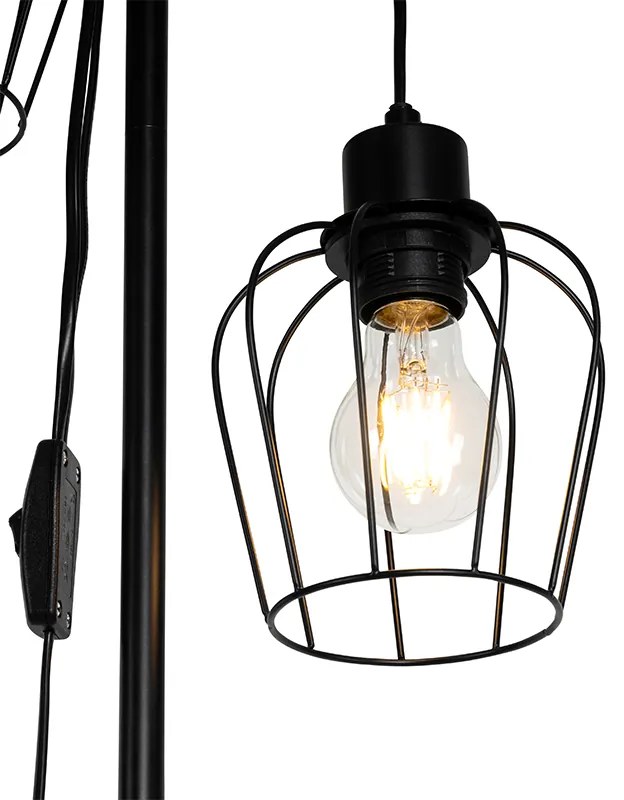 Landelijke vloerlamp zwart met hout 2-lichts - Stronk