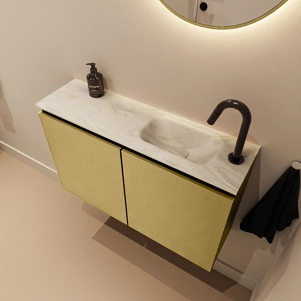 Mondiaz Ture DLux toiletmeubel 80cm oro met wastafel ostra rechts met kraangat