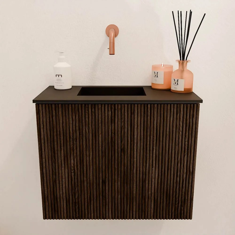 Mondiaz Joya 50cm toiletmeubel walnut met wastafel faye links zonder kraangat urban
