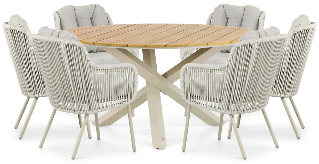 Tuinset 6 personen 150 cm Aluminium/rope Taupe Santika Furniture Santika