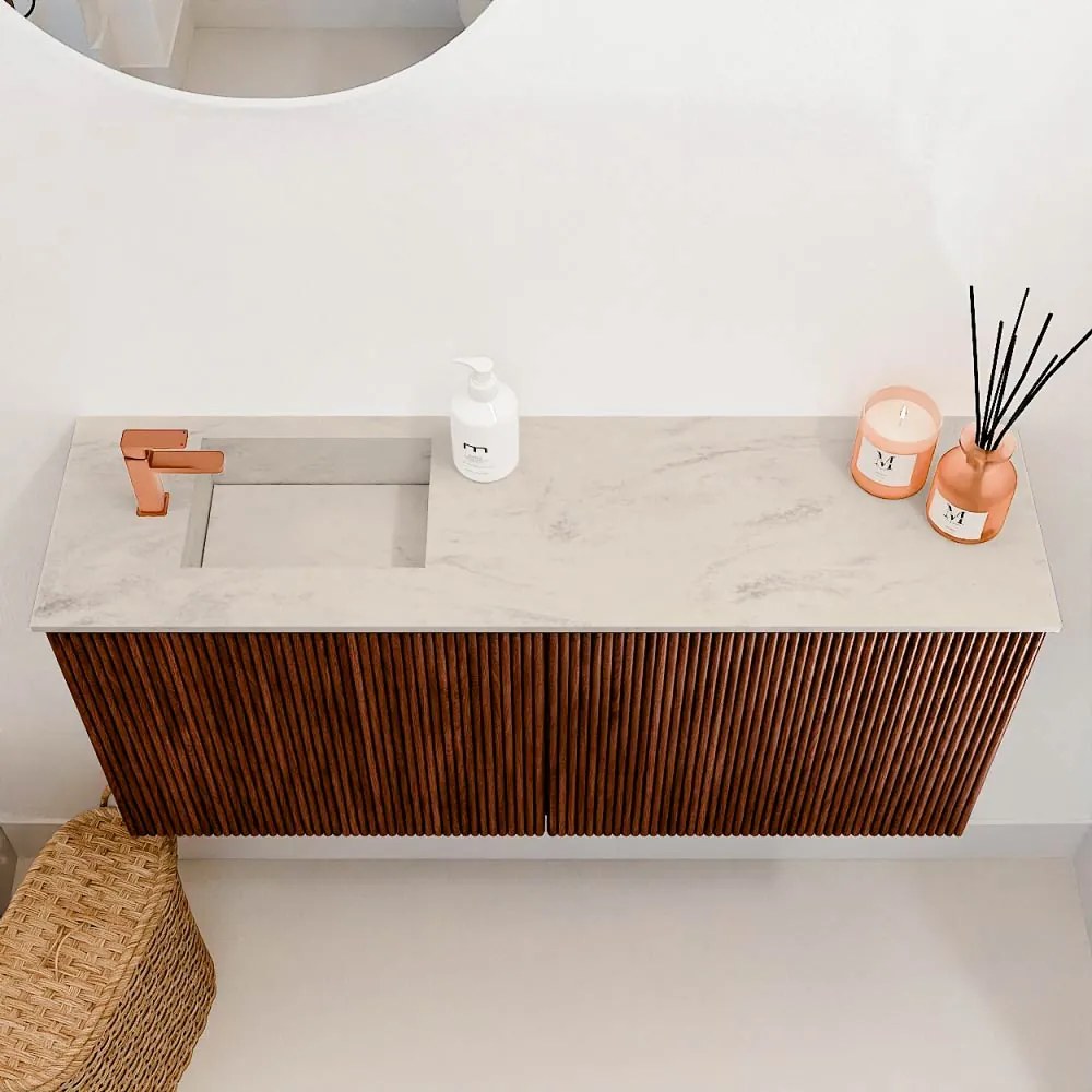 Mondiaz Joya DLux 90cm toiletmeubel ruby met wastafel faye links 1 kraangat opalo