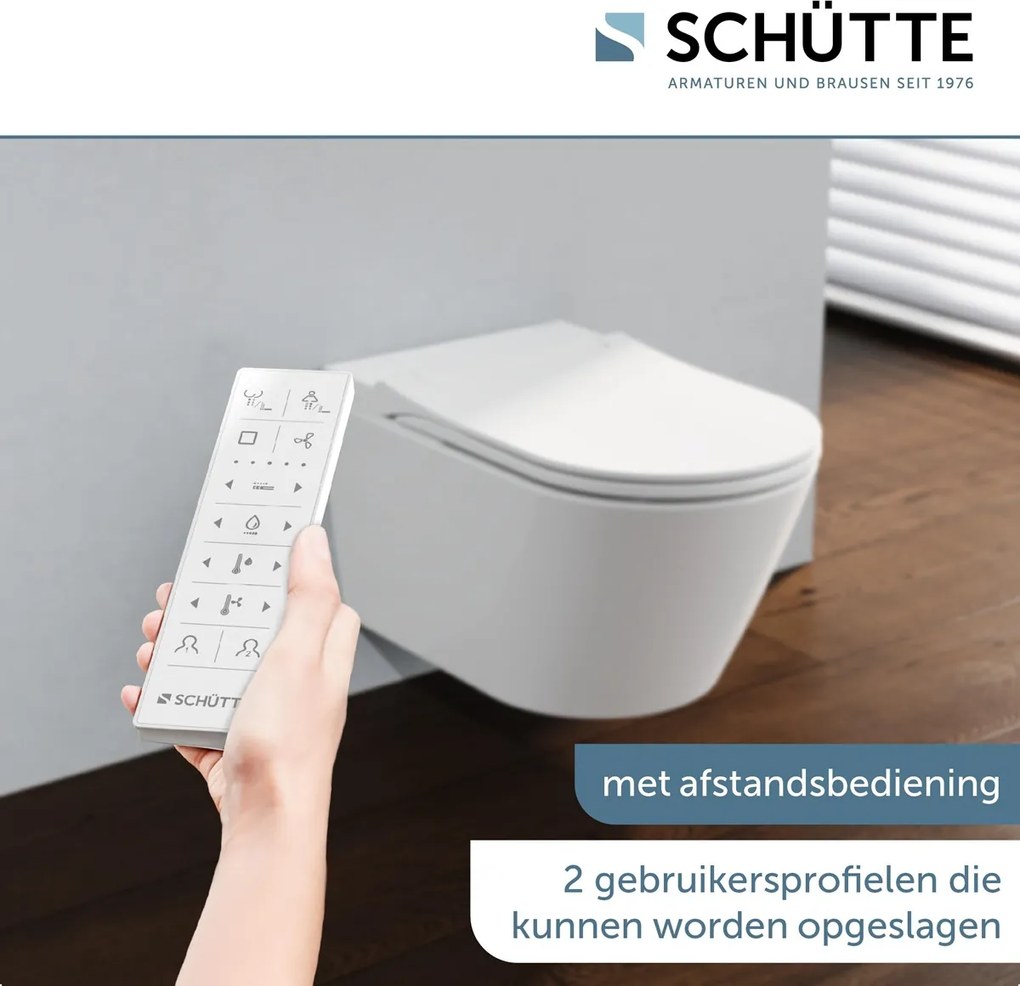 Schutte Cesari Premium randloze douche wc met Slim toiletzitting wit glans