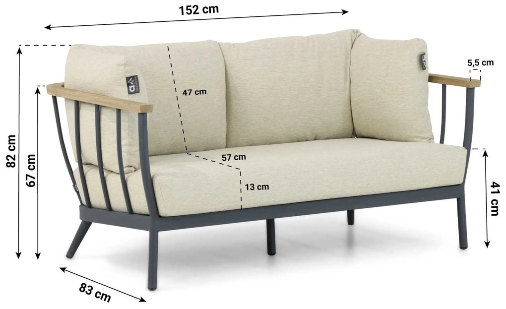 Stoel en Bank Loungeset 4 personen Aluminium/Teak Grijs  Apple Bee Condor