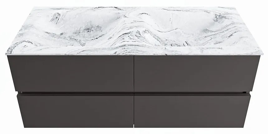 Mondiaz Vica DLux badmeubel 120cm dark grey 4 lades met wastafel glace dubbel zonder kraangat