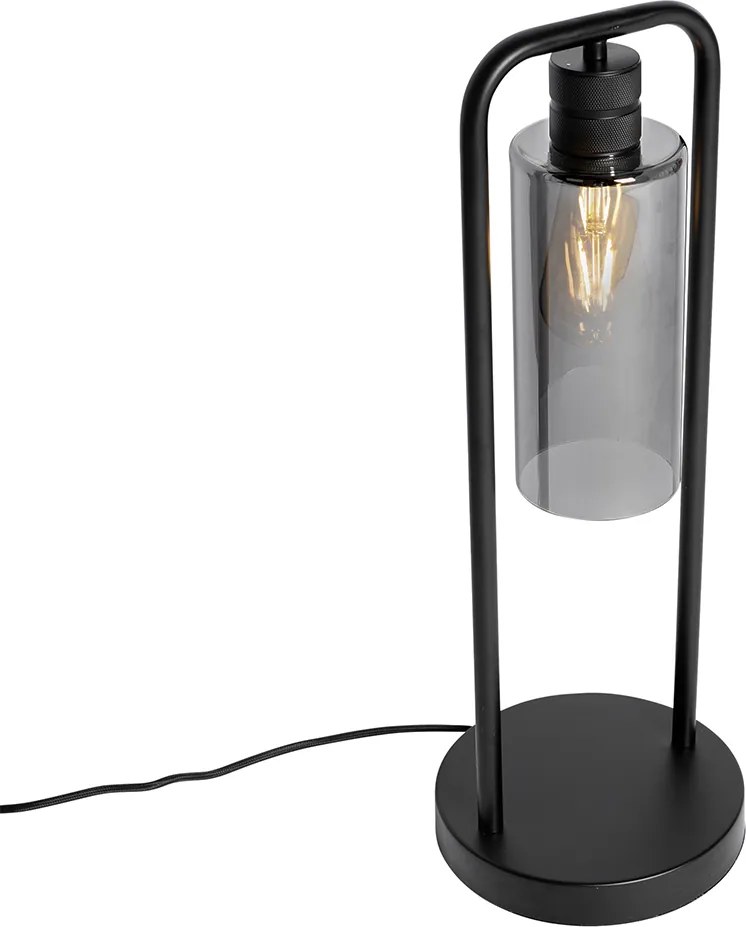 Moderne tafellamp zwart met smoke glas - Stavelot