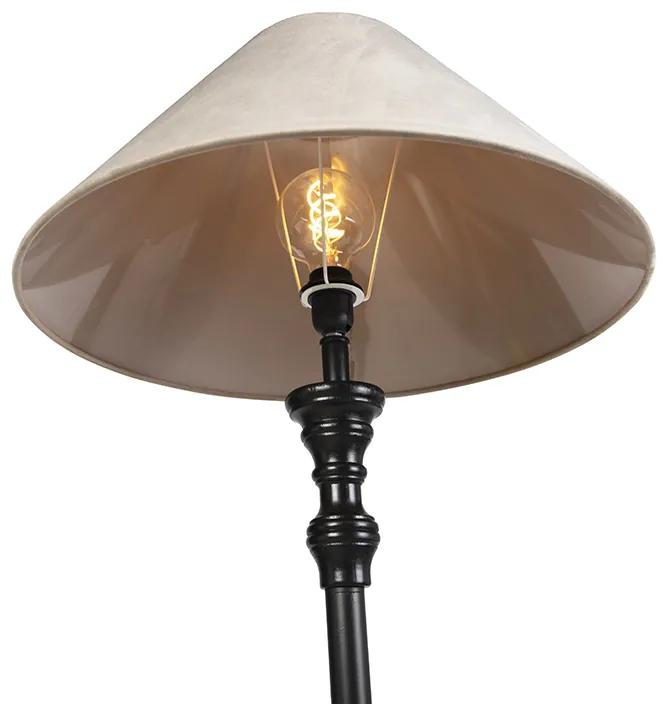 Stoffen Vloerlamp zwart met velours kap taupe 55 cm - Classico Landelijk / Rustiek, Klassiek / Antiek E27 rond Binnenverlichting Lamp