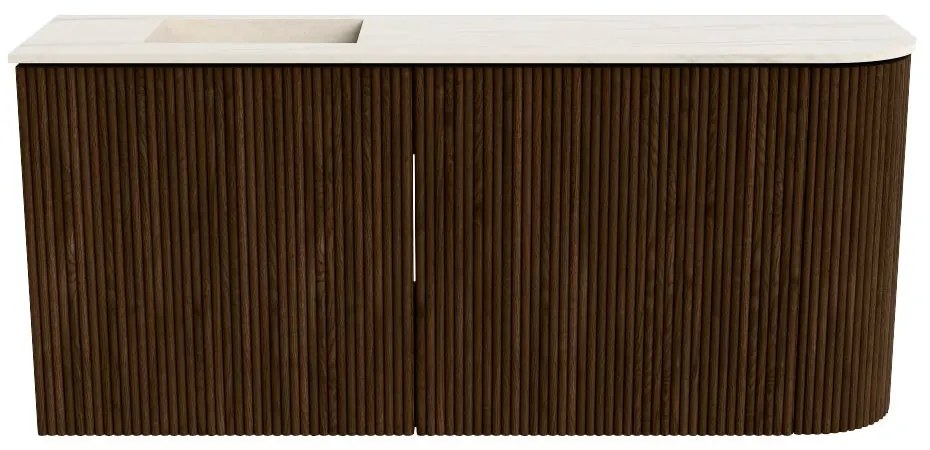 Mondiaz Joya DLux 90cm toiletmeubel ronding rechts walnut met wastafel faye links 1 kraangat meli
