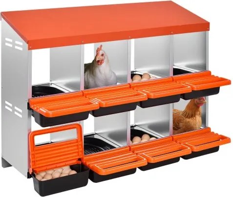 VEVOR 2-laags legnest 1060x525x800mm, 8 compartimenten, metalen kippennest met beschermende opvangdeksels, pluimveenest, oprolbaar nest, ideaal voor hennen, eenden, kippen en ander gevogelte