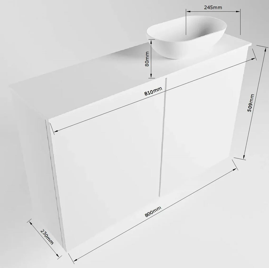 Mondiaz Fowy toiletmeubel 80cm army met zwarte waskom rechts zonder kraangat