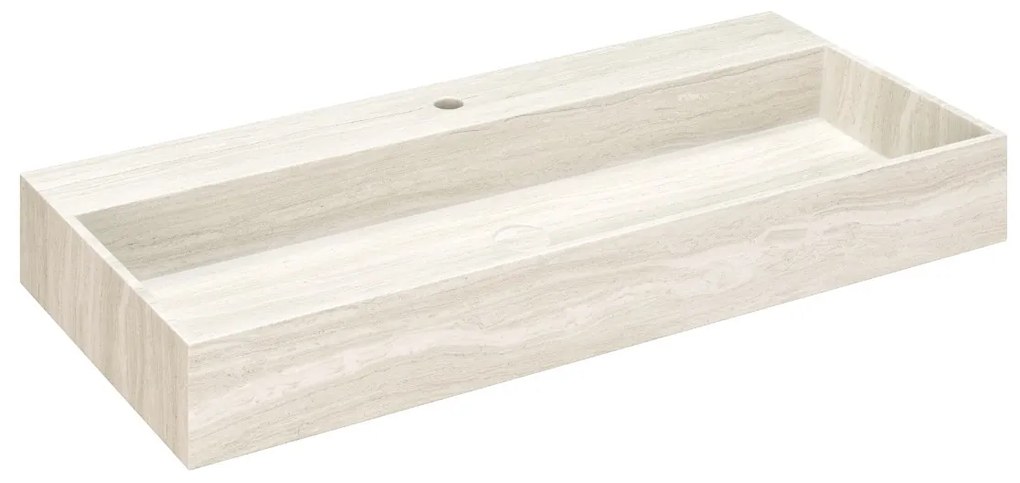 Muebles Murcia badmeubel ribbelfront 100cm legergroen met White Travertin wastafel met kraangat