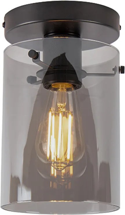 Design plafondlamp zwart met smoke glas - Dome