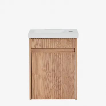 Narek Zwevend Houten Badkamermeubelset Met Geïntegreerde Wastafel Spiegelloze & Zonder Kraan & Ash Brown & ↔︎ 40 Cm - Sklum