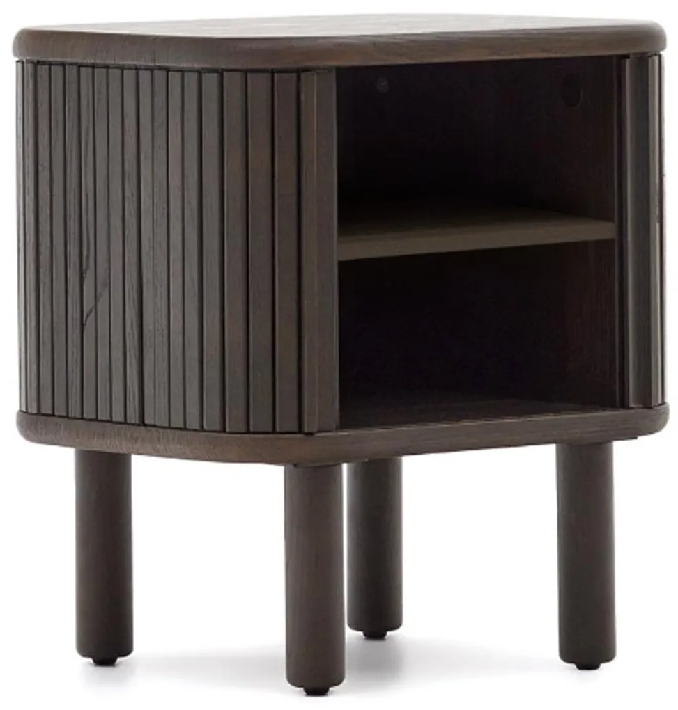 Kave Home Mailen Nachtkastje Met Latjes Donker Bruin Hout - 50x40x55cm.