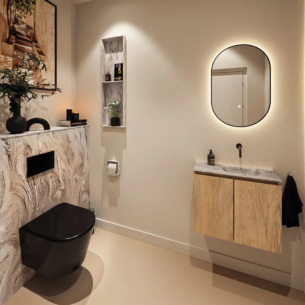 Mondiaz Ture DLux toiletmeubel 60cm washed oak met wastafel glace rechts zonder kraangat