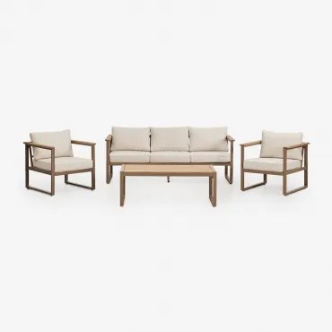 Tuinset Met 3-zitsbank, 2 Fauteuils En Salontafel In Aluminium En Lipov Acaciahout Moka Bruin - Sklum