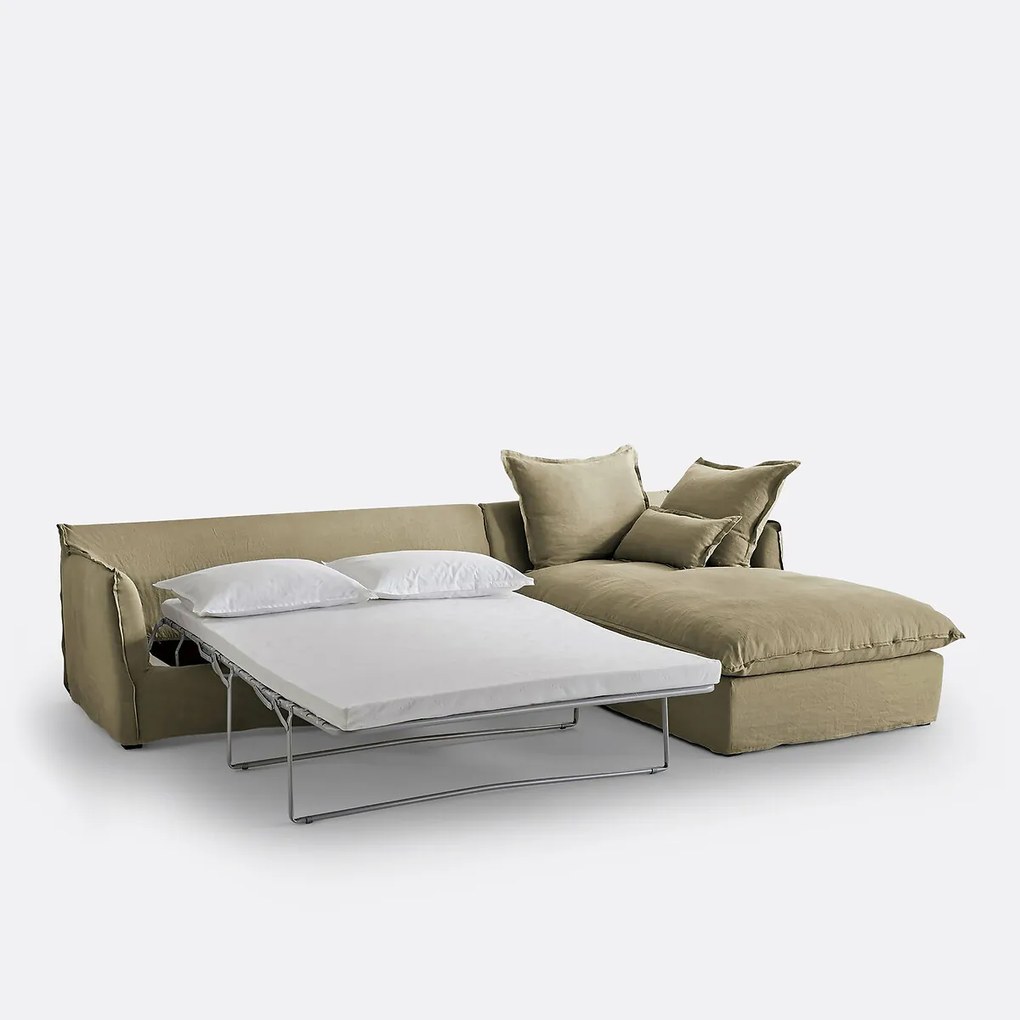 4-zits hoekbank met afneembare hoezen, omvormbaar, in gekreukt linnen, Odna