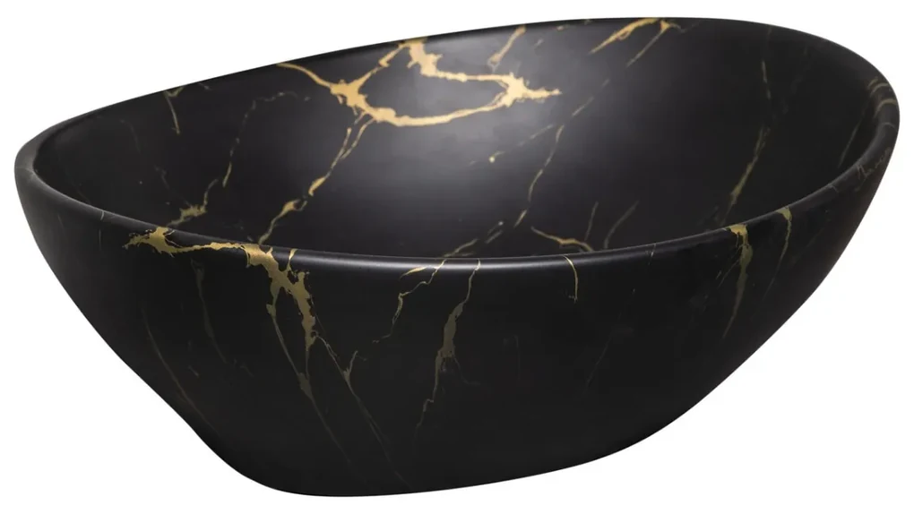 Kerra KR 707 keramische opzetwastafel 41.5x33.5cm marmer zwart/goud