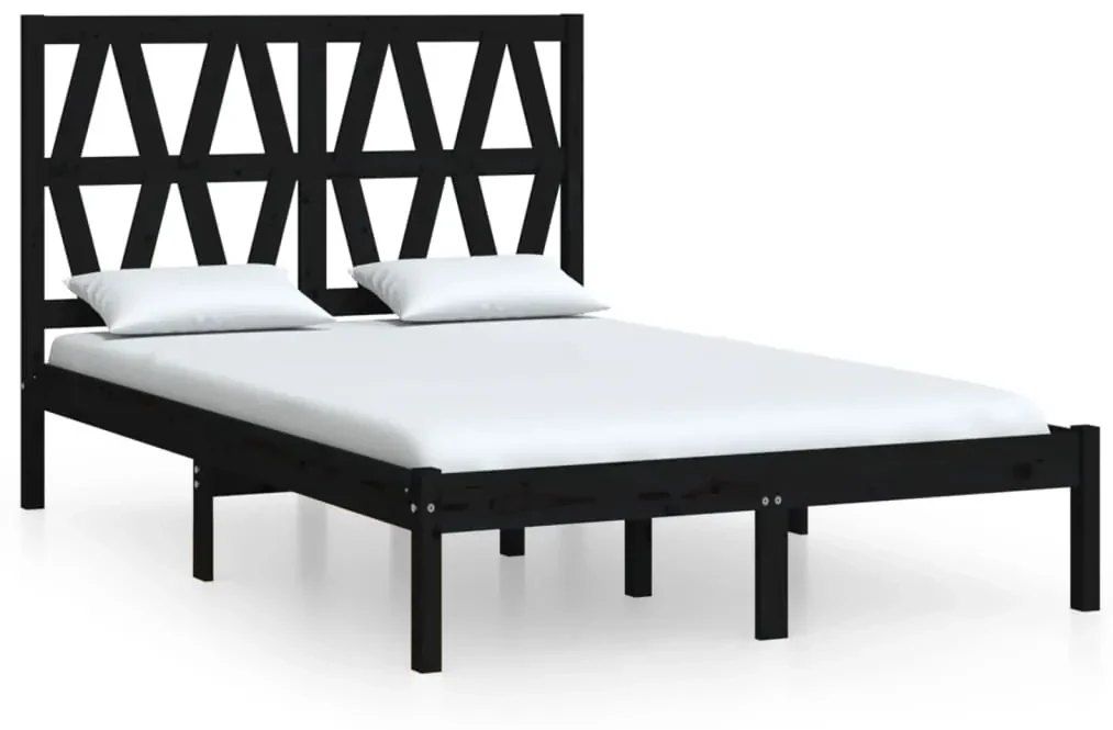vidaXL Bedframe massief grenenhout zwart 135x190 cm 4FT6 Double