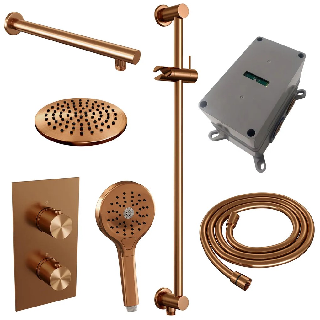 Brauer Copper Edition complete inbouw regendouche met 3 standen handdouche, rechte wandarm, glijstang en hoofddouche 20cm set 43 koper geborsteld PVD