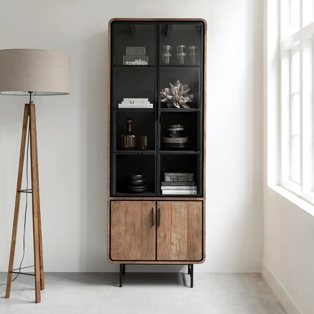 DTP Home Evo Hoge Vitrine Kast Teak Hout - 80x40x220cm.