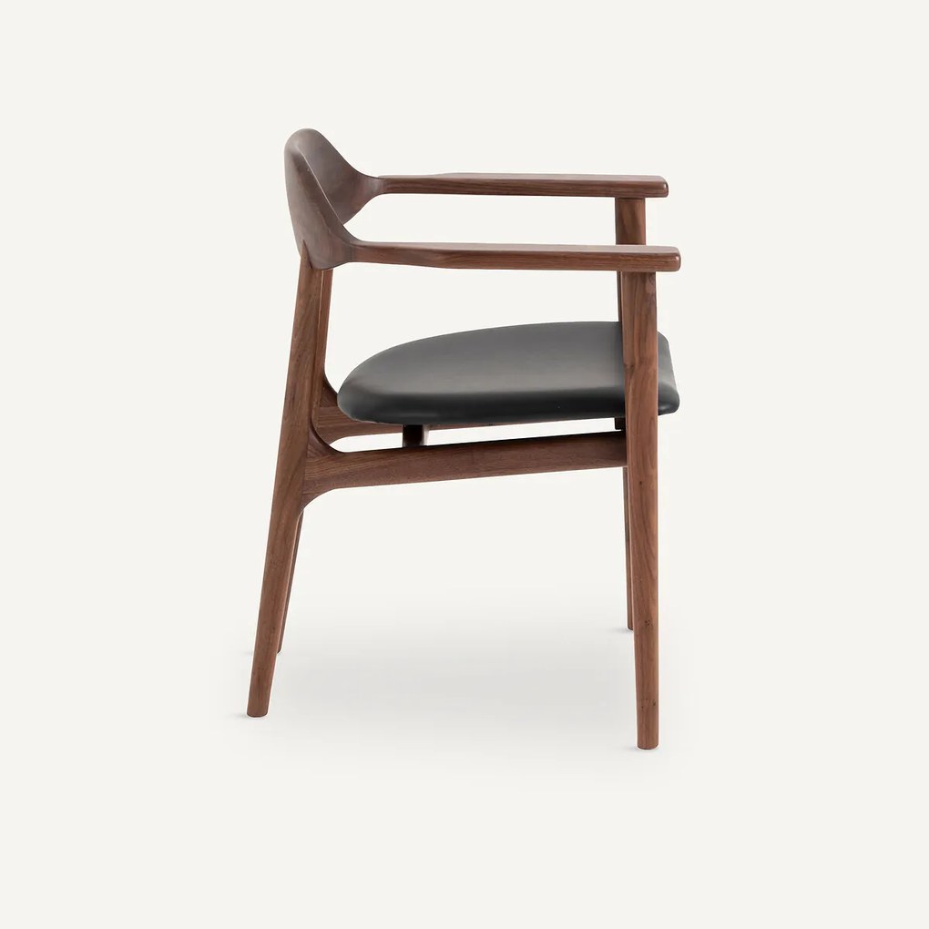 Tafelstoel Arié van notenhout, fineer en leer