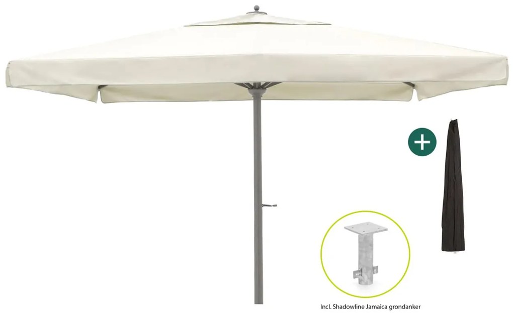 Parasol Shadowline Java | Inclusief hoes | Vierkant | 450x450cm | Met draaihendel | Grijs/Antraciet  | Kees Smit Tuinmeubelen