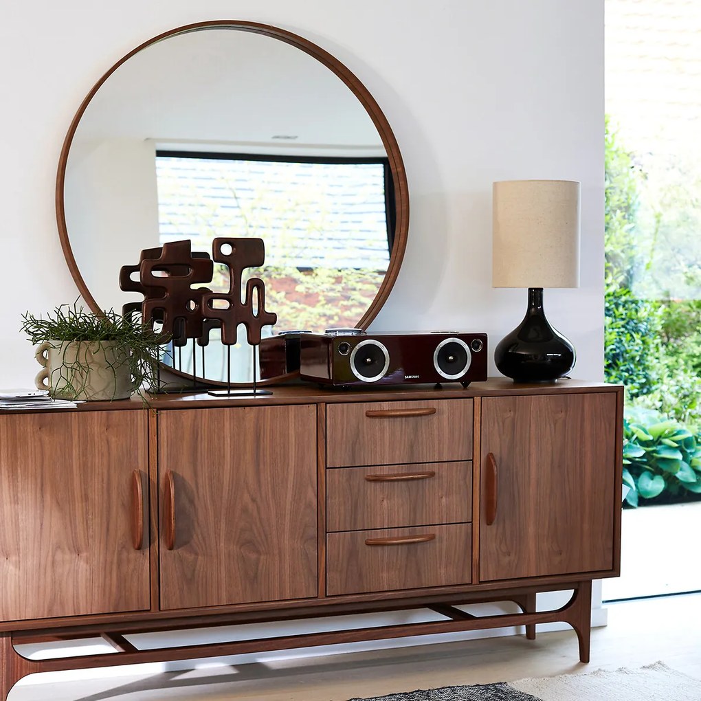 Ronde spiegel fineer notenhoutØ100 cm, Alaria