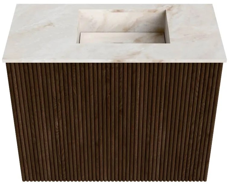 Mondiaz Joya DLux 50cm toiletmeubel walnut met wastafel faye rechts 1 kraangat frappe