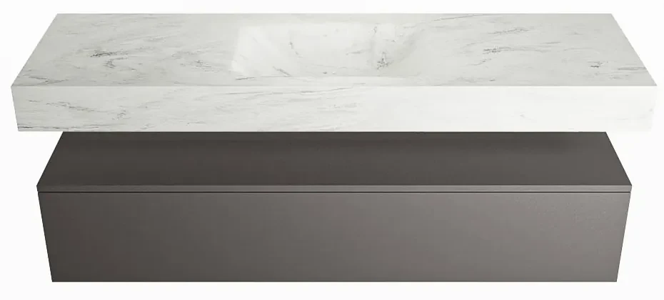 Mondiaz Alan DLux badmeubel 150cm dark grey 1 lade met wastafel opalo midden 1 kraangat