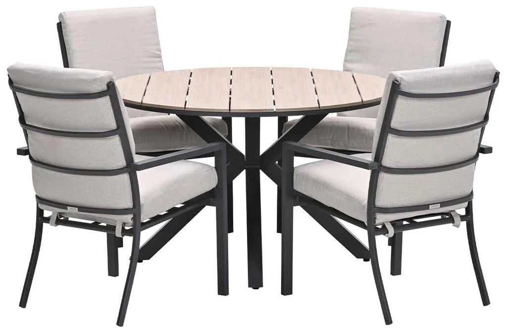 Garden Impressions Senja tuinset 5-delig desert sand - Tulli tuintafel Ø122x75 cm - light teak vironwood