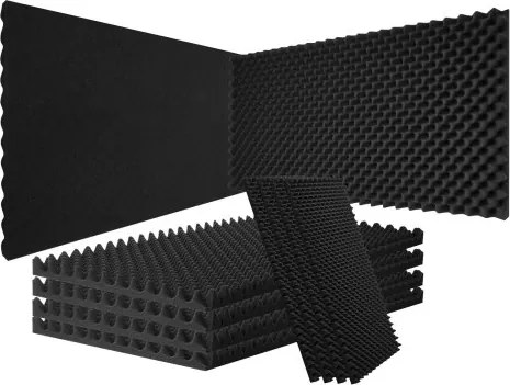 VEVOR akoestische schuimpanelen, set van 2, 1200 x 600 x 50 mm, geluidsisolerende wandpanelen in eivormig ontwerp, akoestische panelen, akoestische schuimmatten voor studiowanden en -plafonds, zwart