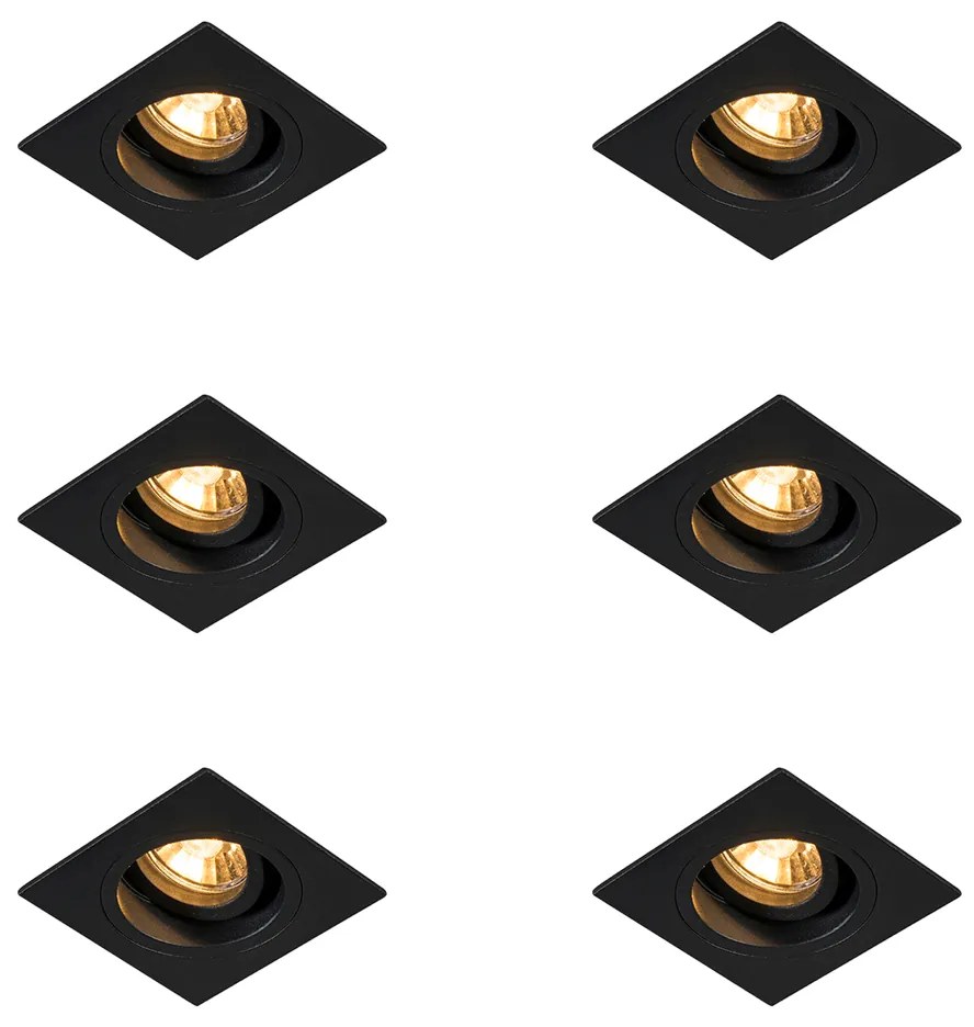 Set van 6 Moderne inbouwspot zwart 9,3 cm draai- en kantelbaar - Chuck