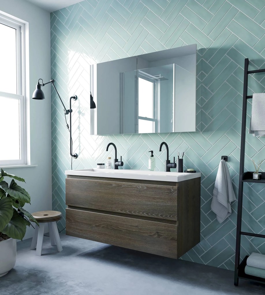 Ben Vario badmeubel incl. wastafel met 2 kraangaten 120x51x64cm sepia eiken