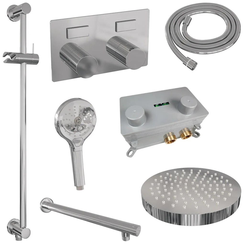 Brauer Stripe inbouw regendouche met 25cm hoofddouche, rechte muurarm, 3 standen handdouche en glijstang set 34 chroom
