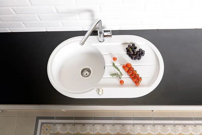 Sapho spoelbak 86x50cm met kraangat wit graniet