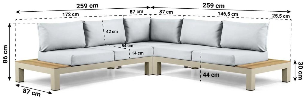 Loungeset 5 personen Aluminium/Teak Taupe Lifestyle Garden Furniture Vittoria