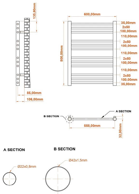 Eastbrook Corinium handdoekradiator 60x80cm 458W antraciet