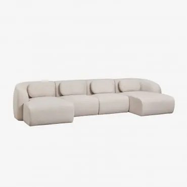 Modulaire Bank Met Dubbele Chaise Longue Van 4 Delen In Chenille Coquette Chenille Crèmebeige - Sklum