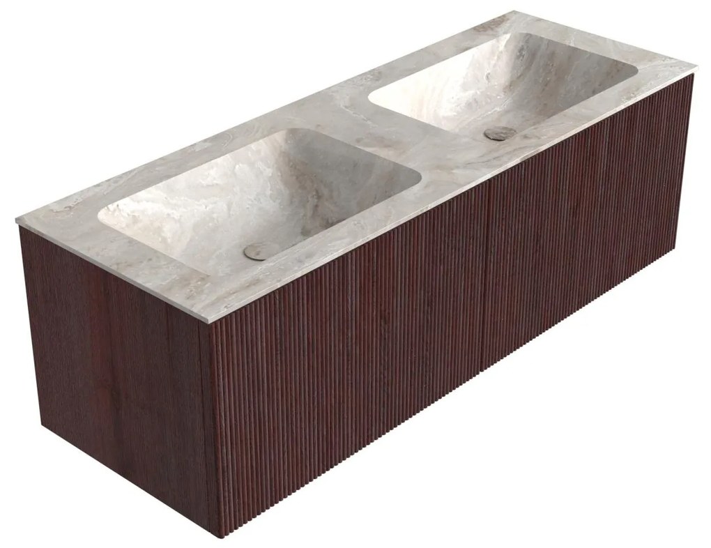 Mondiaz Kurve-dlux 130cm badmeubel ruby met 2 lades en wastafel leaf dubbel zonder kraangat frappe