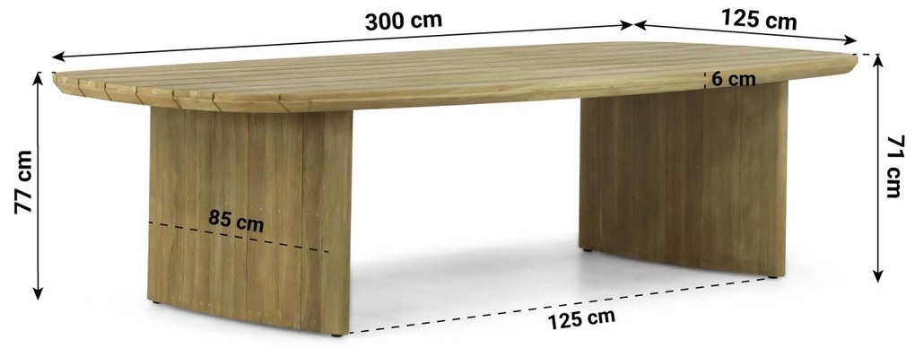 Dining Tuintafel 300 x 125 cm Teak Old teak greywash Falcon