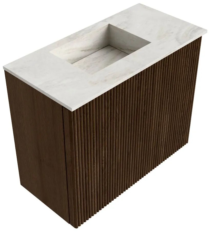 Mondiaz Joya DLux 50cm toiletmeubel walnut met wastafel faye links zonder kraangat ostra