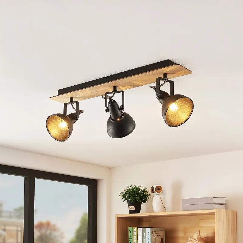 Aylis plafondlamp, zwart, hout, 3-lamps - lampen-24